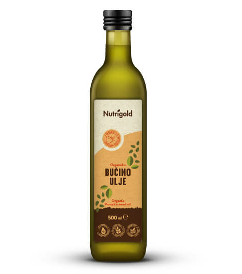 Nutrigold organsko hladno prešano bučino ulje u tamnoj boci od 500ml