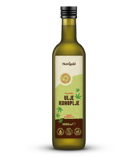 Nutrigold organsko hladno prešano ulje konoplje u tamnoj boci od 1000ml
