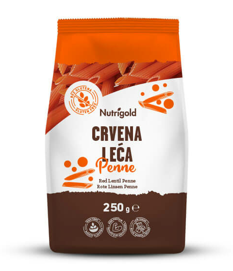 Nutrigold tjestenina od crvene leće bez glutena u pakiranju od 250g 