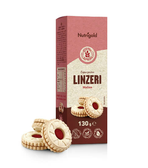 Linzeri Čajno pecivo s malinom - Bez glutena 130g Nutrigold