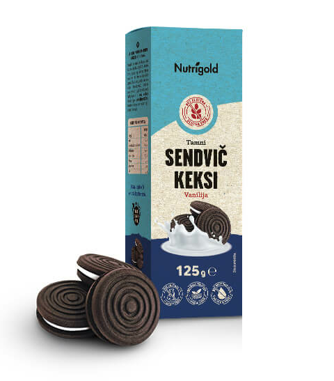 Sendvič keksi tamni Vanilija - Bez glutena 125g Nutrigold