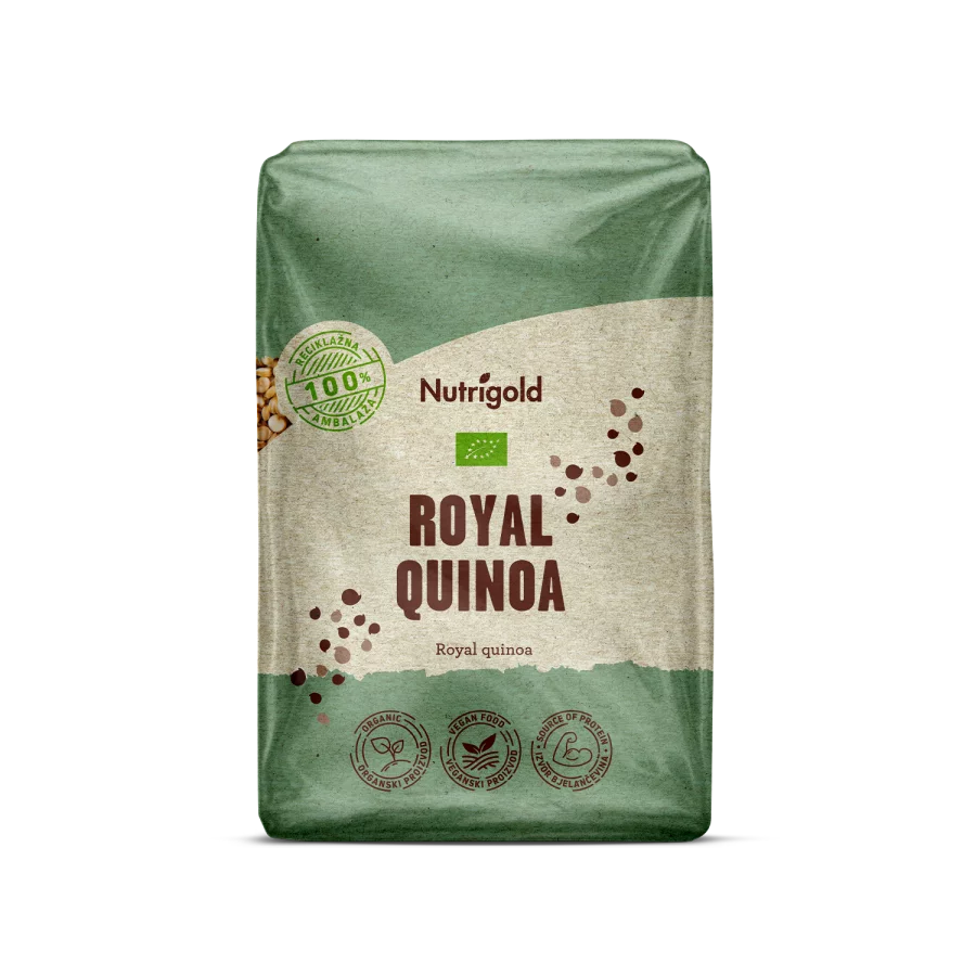 Nutrigold quinoa royal dolazi u prozirnom, plastičnom pakiranju od 500g.