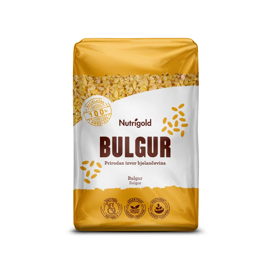 Nutrigold Bulgur in einer durchsichtigen 1kg Packung