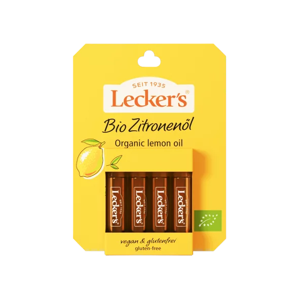 Lecker's Zitronenöl kaltgepresst – Biologisch in einer 4x2ml Packung