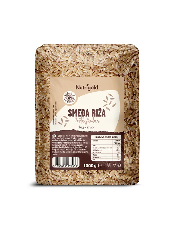 Nutrigold Langkörniger brauner Reis - Vollkorn in einer 1000g Packung