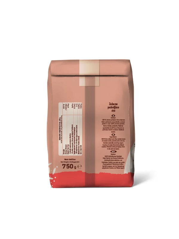 Nutrigold zarte Haferflocken in einer 750 Gramm Packung Rückseite