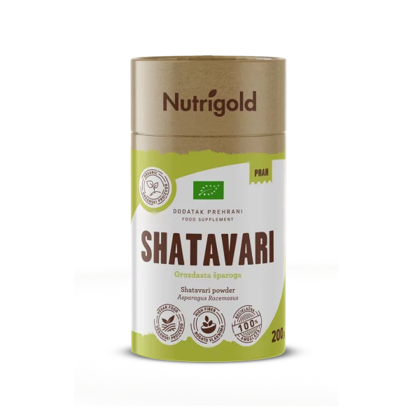 Nutrigold biologisches Ashwagandha Pulver in einer orangenen 200 Gramm Packung