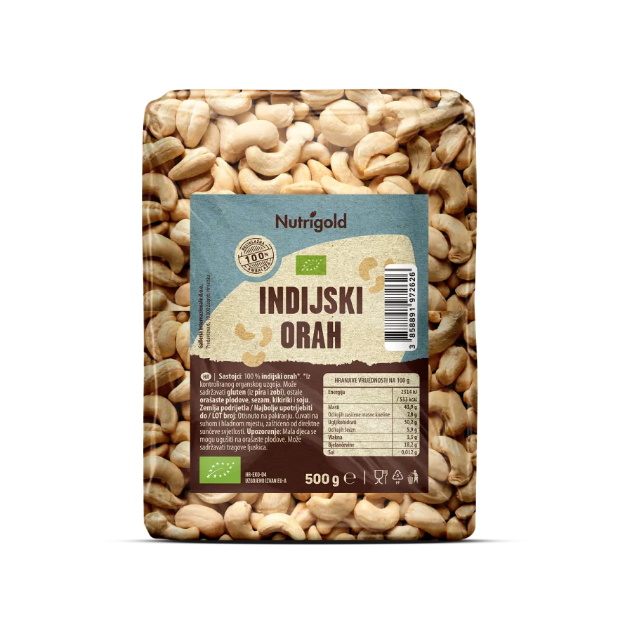 Nutrigold Cashewkerne roh - Biologisch in einer 500 Gramm Packung