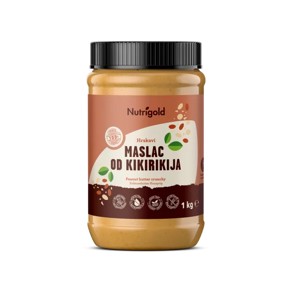 Nutrigold Erdnussbutter 100% – Crunchy in einer 1000 Gramm Packung