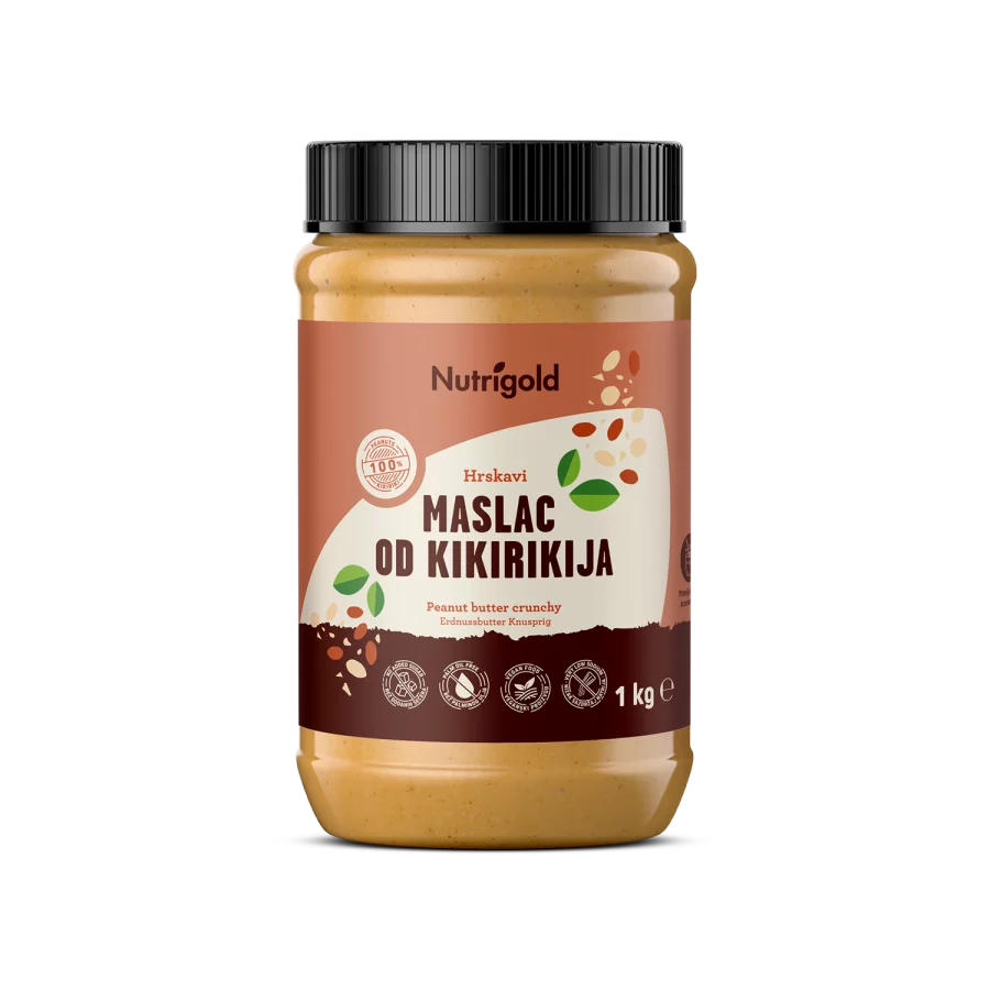 Nutrigold Erdnussbutter 100% – Crunchy in einer 1000 Gramm Packung