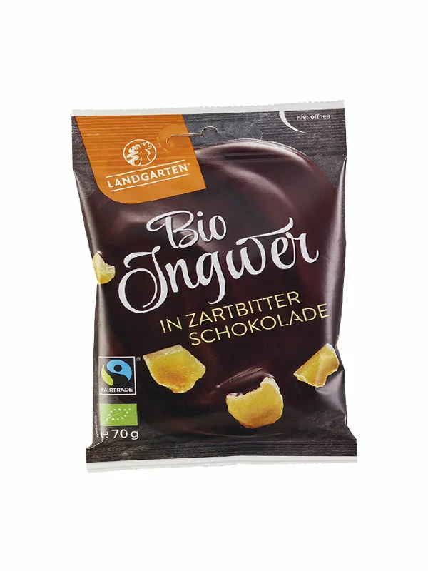 Landgarten Ingwer in Zartbitter-Schokolade – Biologisch in einer 70g Packung