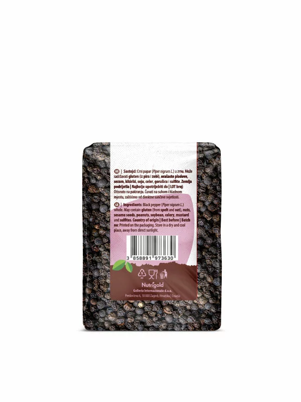 Nutrigold Schwarze Pfefferkörner in einer 200 Gramm Packung