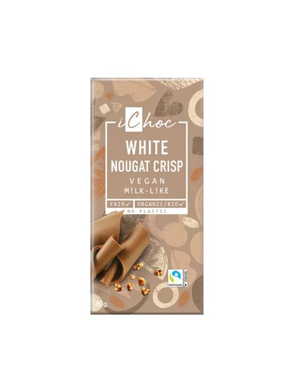 iChoc Vegane Nougat Crisp weiße Schokolade – Biologisch in einer 80g Packung