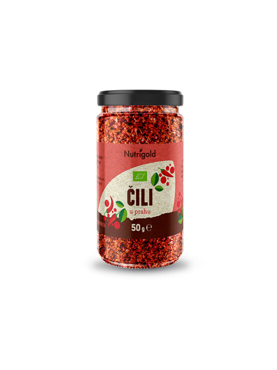 Nutrigold Chilipulver biologisch in einem 50 Gramm Glas