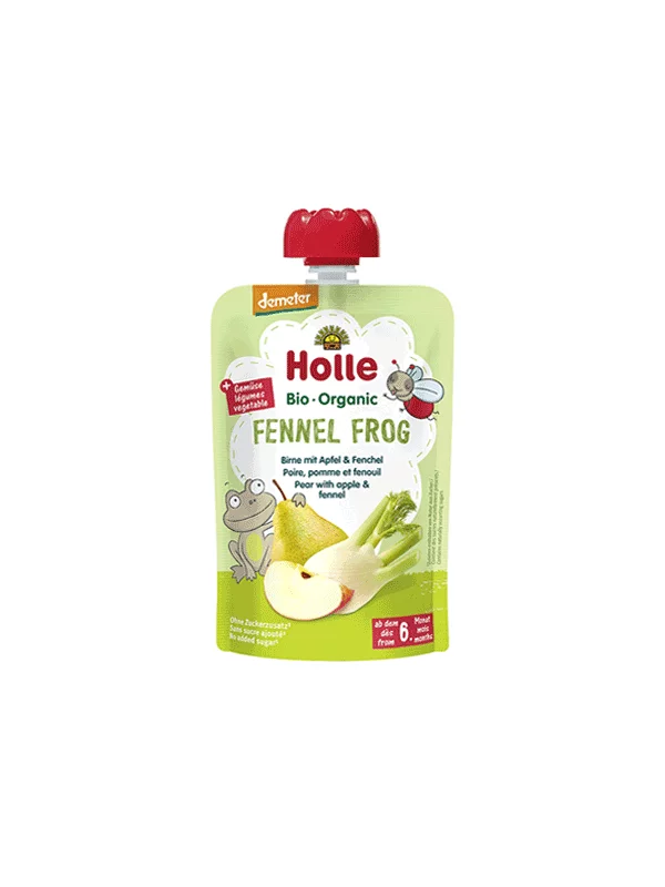 Holle Quetschie Birne mit Apfel & Fenchel „Fennel Frog“ – Biologisch in einer 100g Packung
