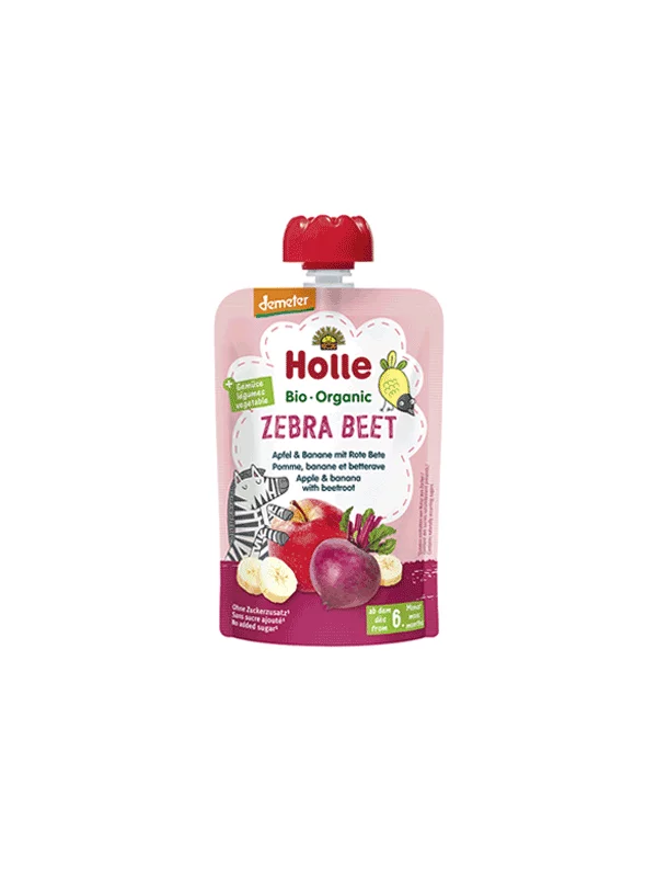 Holle Quetschie Apfel & Banane mit Rote-Bete „Zebra Beet“ – Biologisch in einer 100g Packung