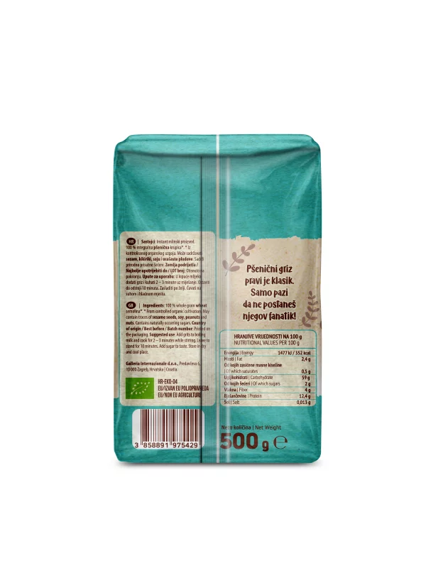 Nutrigold biologischer Vollkorn Weizengrieß in einer 500g Packung