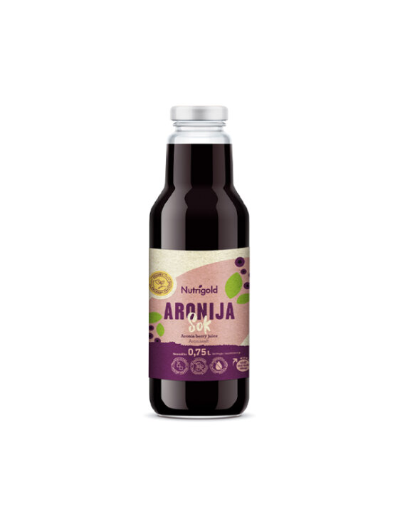 Nutrigold dunkler Aroniasaft in einer 750ml Glasflasche