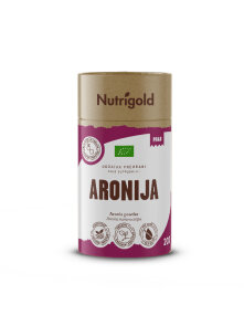 Nutrigold biologisches Aronia Pulver in einer braunen 200 Gramm Verpackung