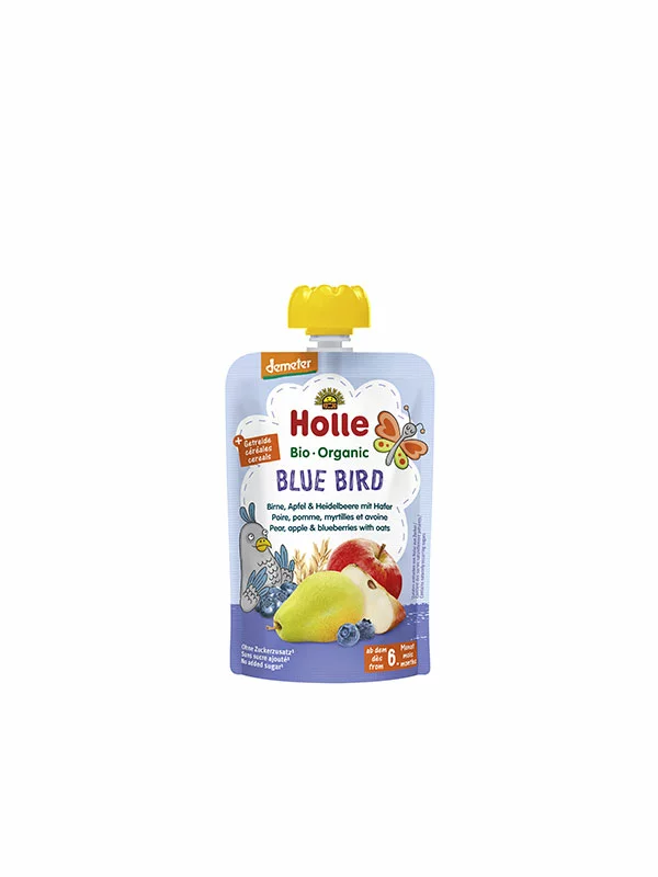 Holle Quetschie Birnen-, Apfel- und Heidelbeerpüree „Blue Bird“ – Biologisch 100g Packung