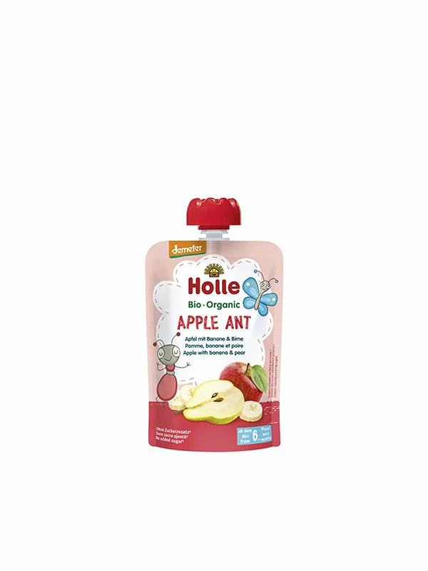 Holle Quetschie Apfel mit Banane und Birne „Apple Ant“ (ab dem 6. Monat) – Biologisch in einer 100g Packung