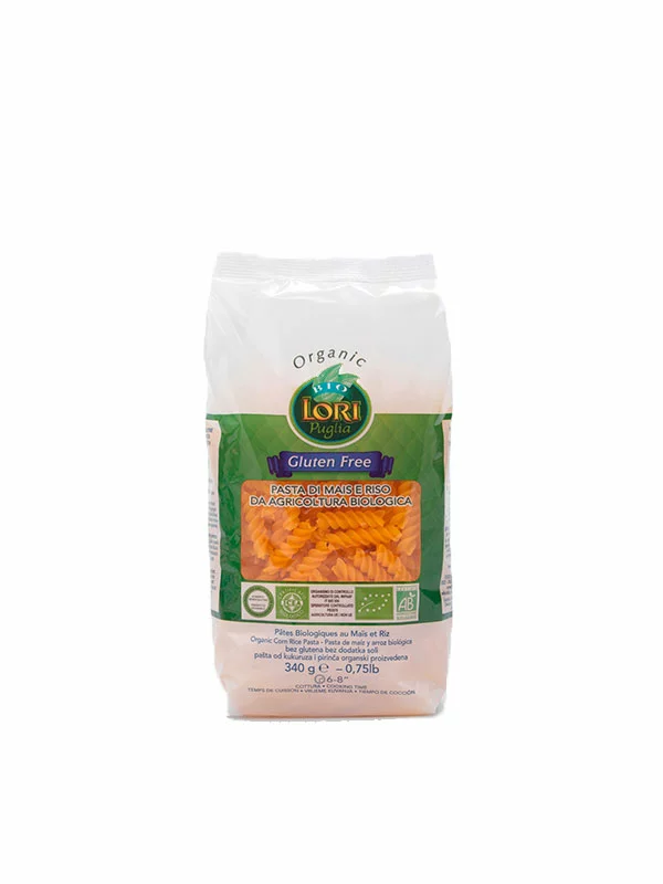 Lori Puglia Reis und Mais Nudeln Fusilli Glutenfrei – Biologisch in einer 340g Verpackung