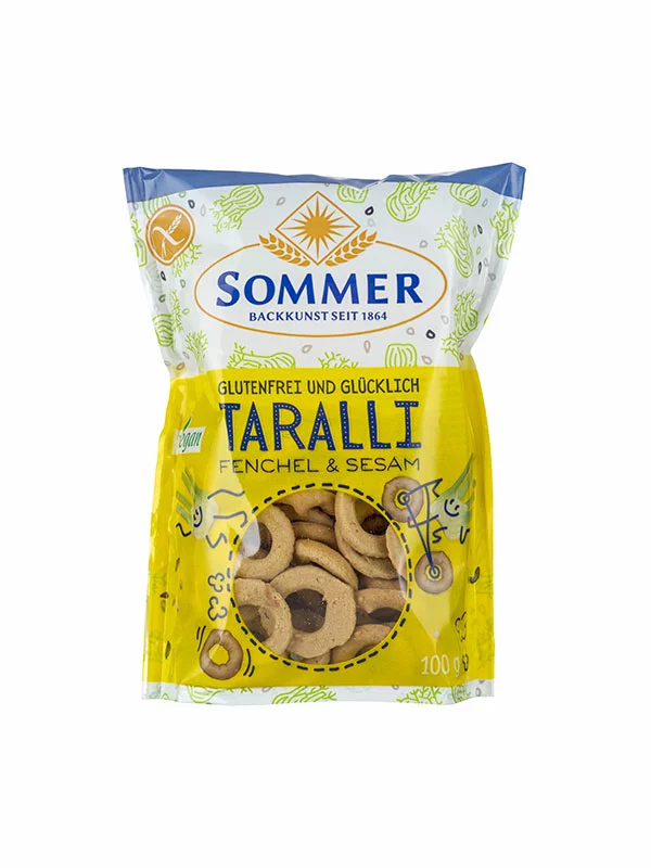 Sommer Taralli-Kekse - Fenchel und Sesam - Biologisch in einer 100g Verpackung