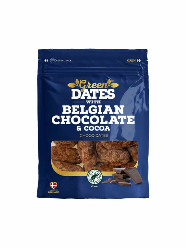 Green Dates Datteln mit belgischer Schokolade in einer 120g Packung