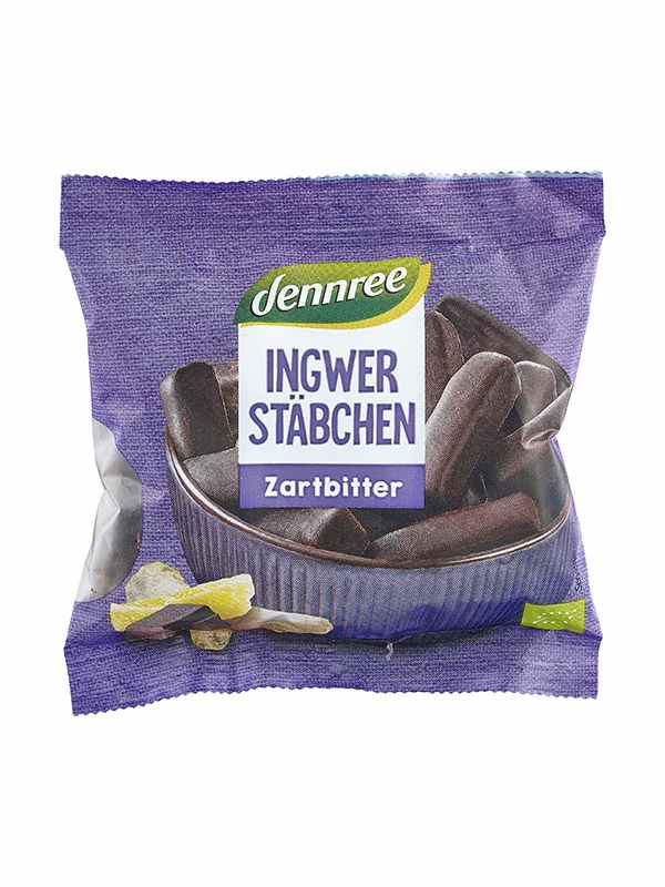 Dennree Ingwer Stäbchen in dunkler Schokolade – Biologisch in einer 80g Packung