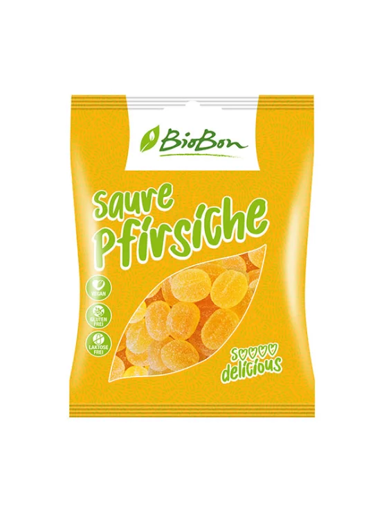 BioBon Vegane saure Gummibärchen Pfirsich glutenfrei – Biologisch in einer 100g Packung
