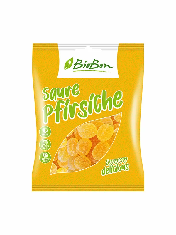 BioBon Vegane saure Gummibärchen Pfirsich glutenfrei – Biologisch in einer 100g Packung