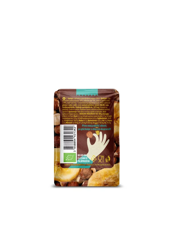 Nutrigold NutriGo – Haselnuss- und Bananenchips – Biologisch in einer 75 Gramm Packung