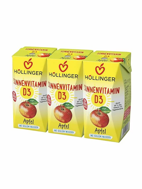 Höllinger Apfelsaft + Vitamin D3 mit Strohhalm - in einem 3x200ml Tetrapak