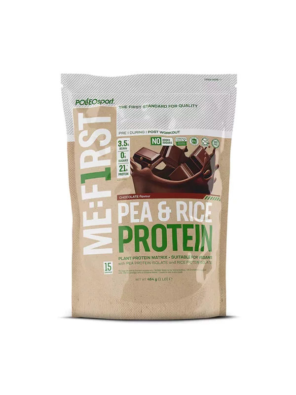 Me:First Veganes Protein aus Erbsen und Reis Schokoladengeschmack in einer 454g Packung