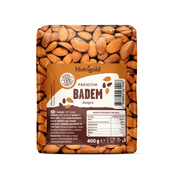 Nutrigold Premium Mandeln in einer durchsichtigen 400 Gramm Packung