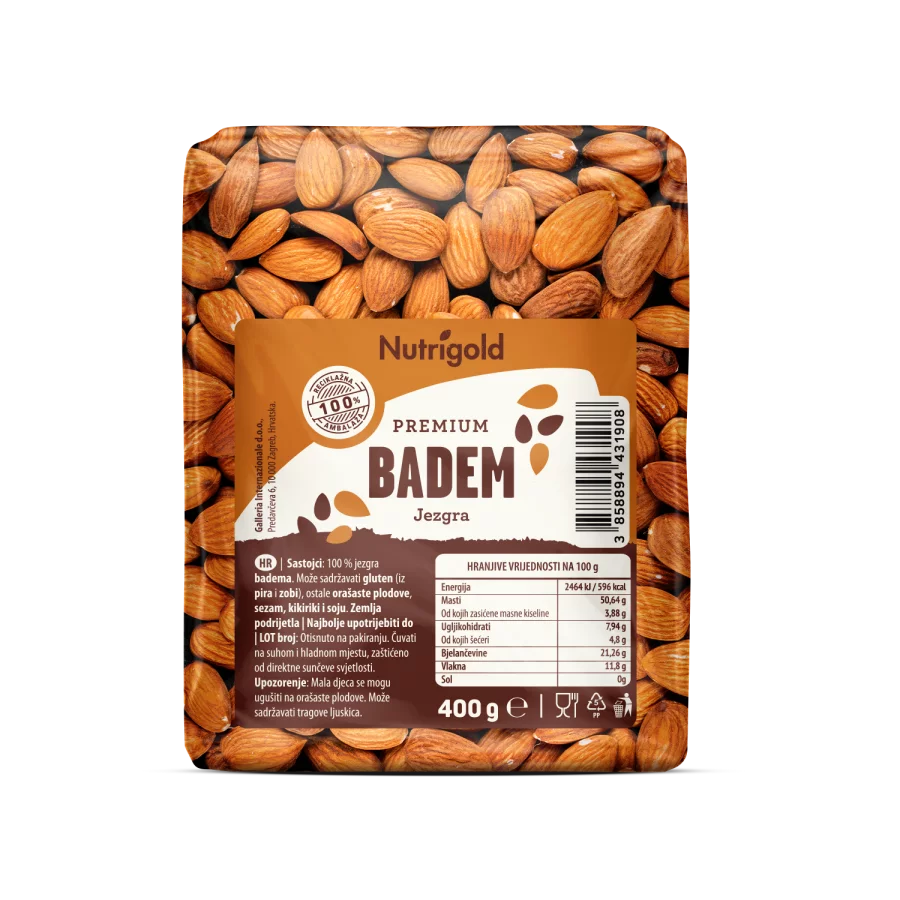 Nutrigold Premium Mandeln in einer durchsichtigen 400 Gramm Packung
