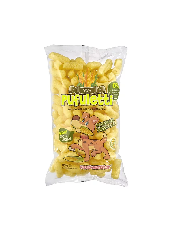 Naschmonster Gesalzene Maissticks Pufuletti - Biologisch in einer 85g Verpackung