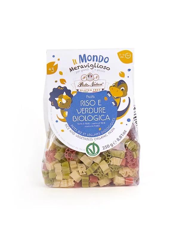 Pasta Natura Reis und Gemüse Nudeln – Glutenfreie Dinosaurier – Biologisch in einer 250g Verpackung