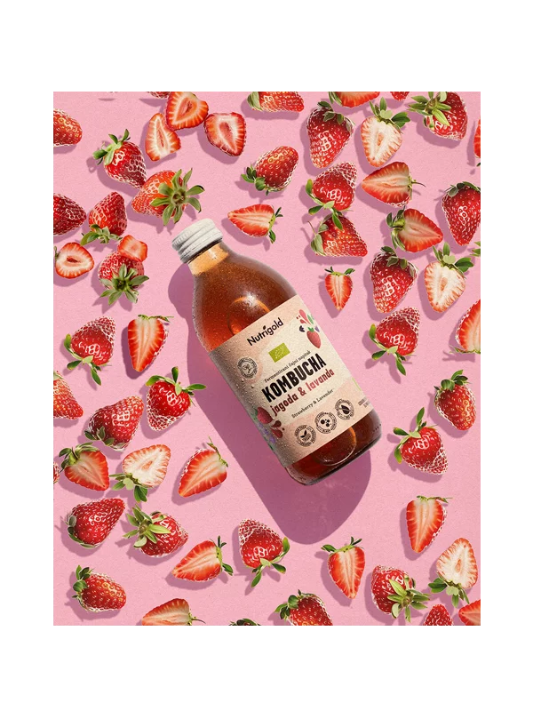 Nutrigold Kombucha Erdbeer & Lavendel - Biologisch in einer 330 Milliliter Verpackung