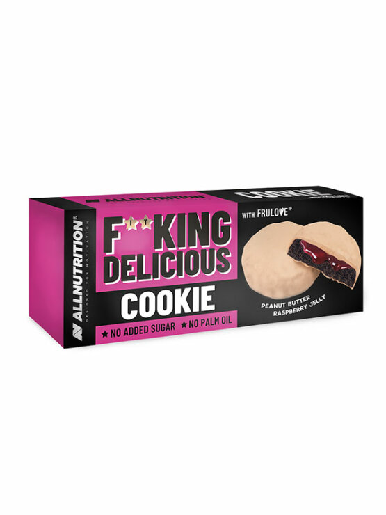 All nutrition Biscuits weiße Schokolade mit Himbeer- und Erdnussfüllung ohne Zuckerzusatz in Kartonverpackung von 128g