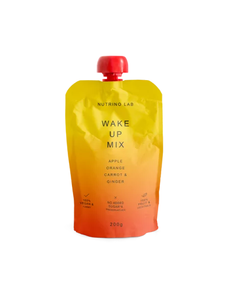 Nutrino Lab Fruchtsnack Wake Up – Apfel, Orange. Karotte und Ingwer in Quetschbeutel von 200g