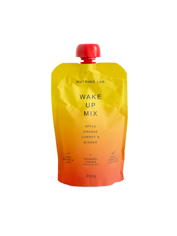 Nutrino Lab Fruchtsnack Wake Up – Apfel, Orange. Karotte und Ingwer in Quetschbeutel von 200g