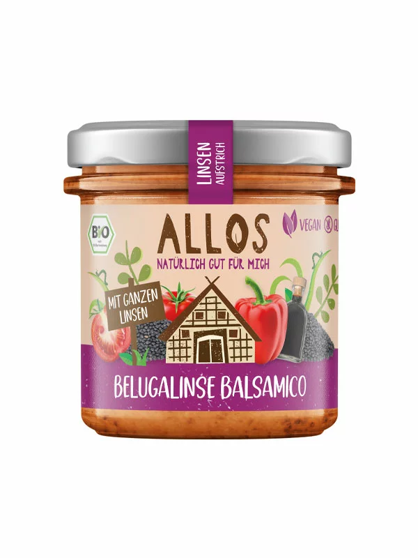 Allos Veganer glutenfreier Aufstrich aus schwarzen Belugalinsen und Balsamico – Bio in einer 140g Packung