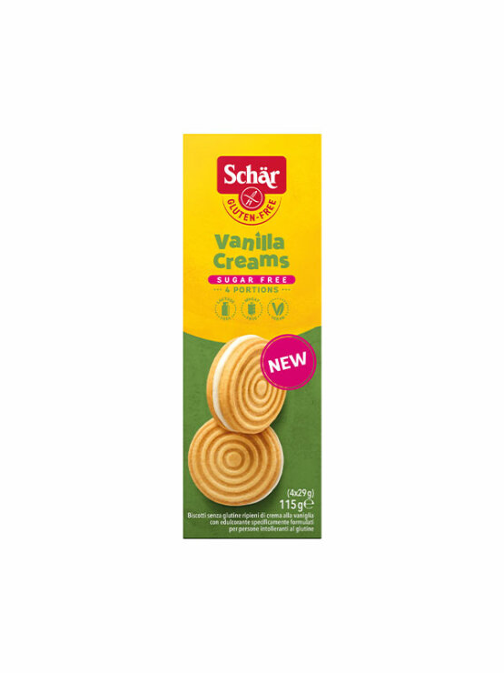 Schär Glutenfreie Kekse mit Vanillefüllung Zuckerfrei in einer 115g Packung