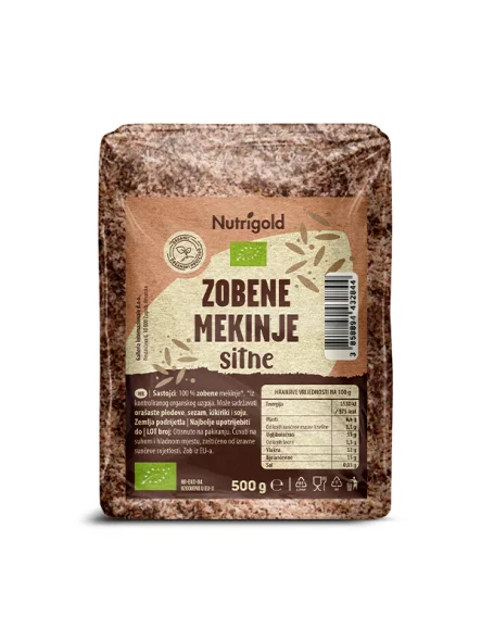 Nutrigold Bio-Haferkleie in einer transparenten 500g Packung