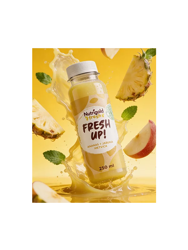Nutrigold Fresh Ananas, Apfel & Minze Saft – Kaltgepresst in einer 250ml Flasche