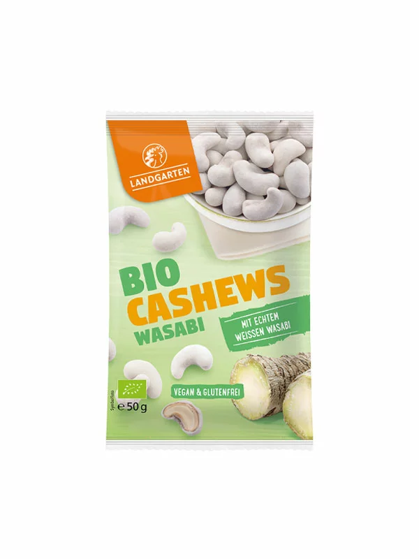 Landgarten Cashews Wasabi glutenfrei – biologisch in einer 50g Packung