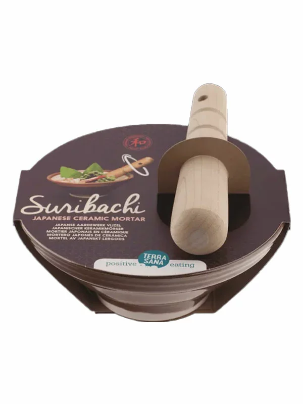 Terrasana JJapanischer Keramikmörser mit Holzstößel Suribachi (18 cm)