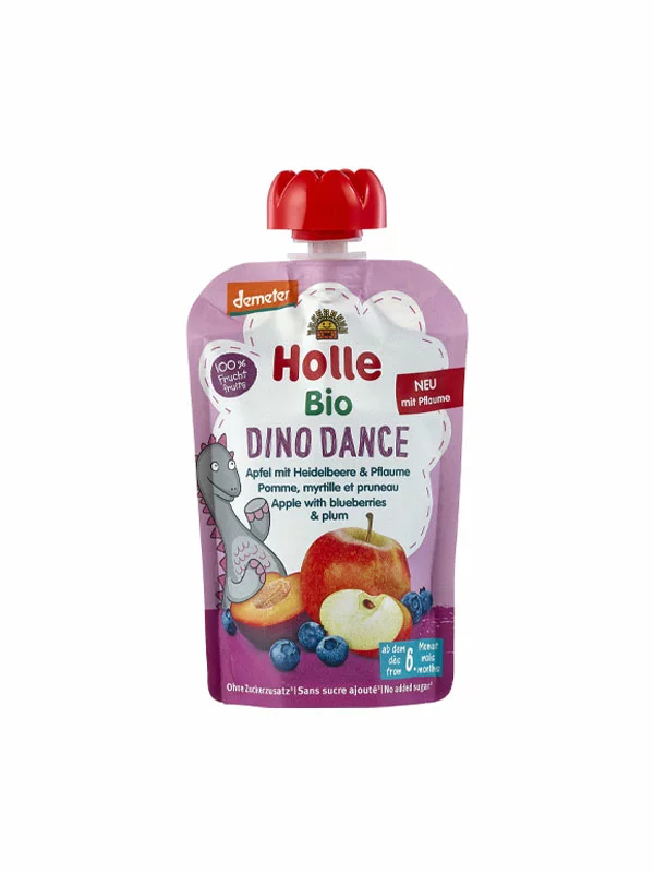 Holle Quetschie Apfel mit Heidelbeer & Pflaumen „Dino Dance“ – Bio in der 100g Packung