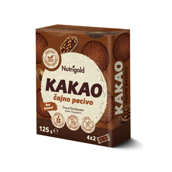Nutrigold Teegebäck aus Weizen mit Kakao Zuckerfrei in einer 125g Packung